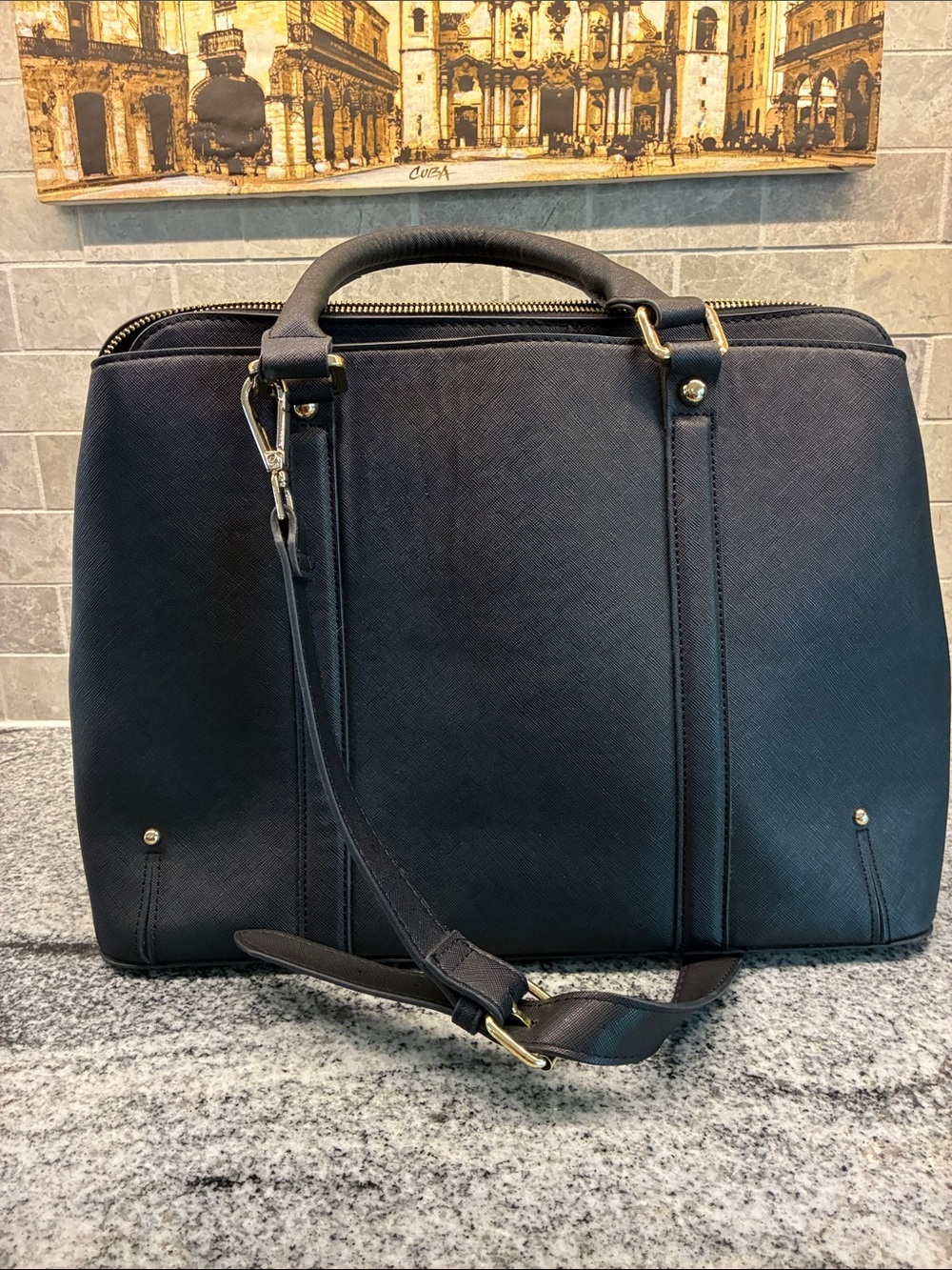 Steve Madden Black Satchel with Floral Scarf Accent.  B21 - Picture 3 of 10